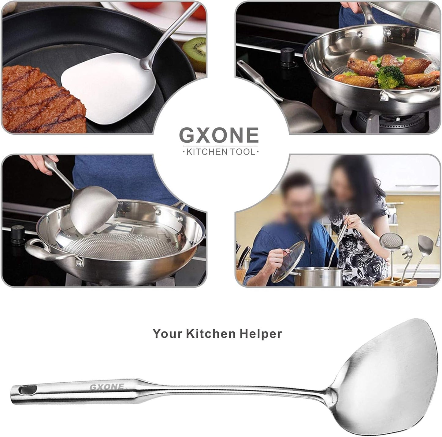 Slotted Spoon,304 Stainless Steel Skimmer Spoon with Heat Resistant Wooden Handle,Silver/15.8Inch