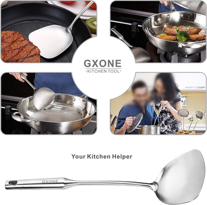 Slotted Spoon,304 Stainless Steel Skimmer Spoon with Heat Resistant Wooden Handle,Silver/15.8Inch