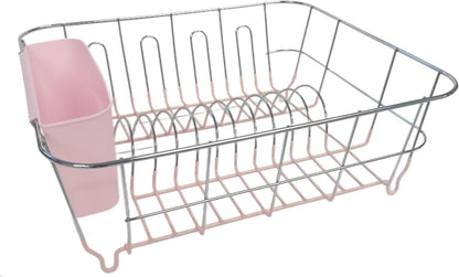 Dish Drying Rack & Cutlery Holder 2 Piece Set - Compact Sink-Fitting Dish Drainer with Rubberized Undercoating, Space-Saving Kitchen Organizer for Plates, Cups, Bowls & Utensils in Sink, Silver