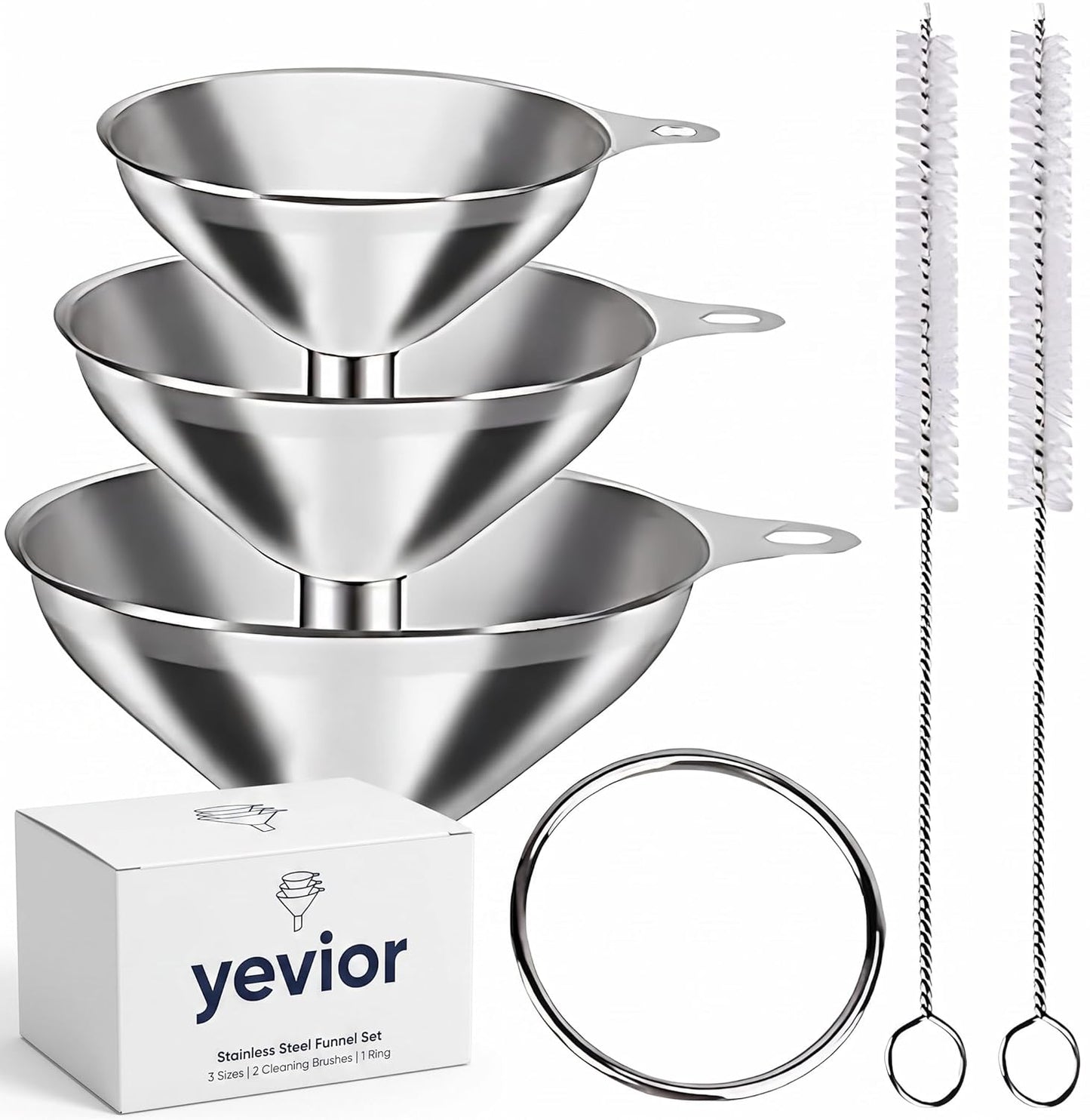 3 in 1 Metal Funnels for Filling Bottles Stainless Steel Small Kitchen Funnel Set for Transferring Essential Oils Liquid Fluid Spice Dry Ingredients Powder, Durable (‎Long-Handled Funnel)