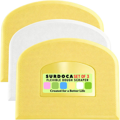 SURDOCA Dough Scraper Bench Scraper - 3P 4.7x3.7" Plastic Flexible Bowl Scraper, Sharp Edge & Angles Cake Scraper. Non-Slip Bakeware Decorating Tools Sculpting & Modeling Tools - Green+White+Green - Colors B