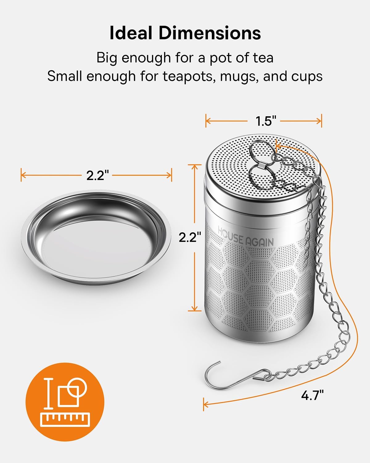 House Again Tea Infusers, Extra Fine Mesh Tea Strainers for Loose Tea, Updated Slim Threaded Lid & 304 Stainless Steel, Loose Leaf Tea Steeper for Brew Tea Spices & Seasonings