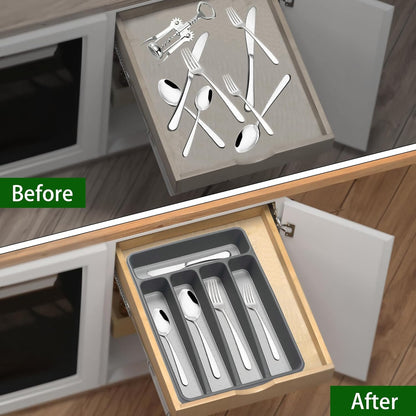 Loyareal Silverware Organizer Utenisl Organizer Holder Kitchen Drawer Organizer Plastic Silverware Tray for Drawer Flatware Organizer 5 Compartment White