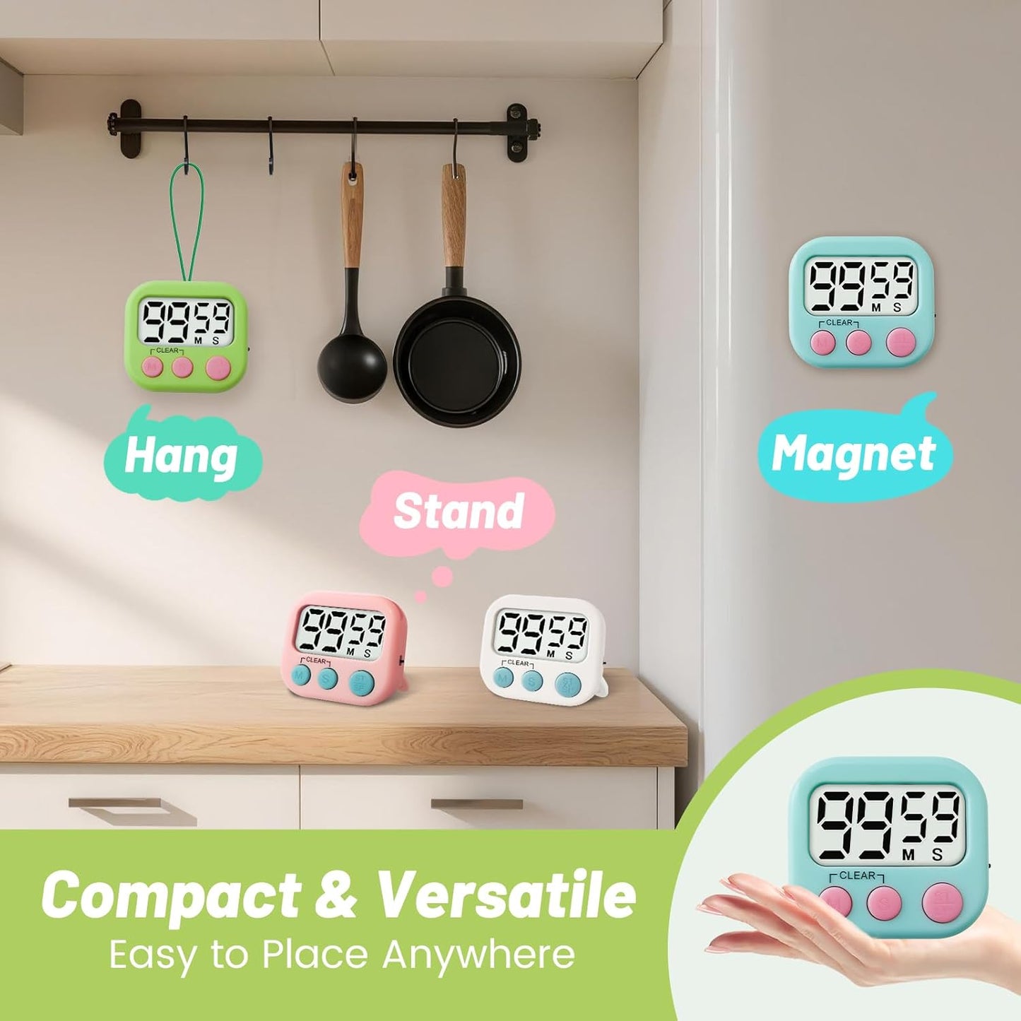 2 Pcs Digital Timer for Kids, Magnetic Countdown Kitchen Timer, Upgrade Loud Alarm Timers for Cooking, Kitchen, Exercise, Work, Study, Classroom, Outdoor Activities, Battery not Including