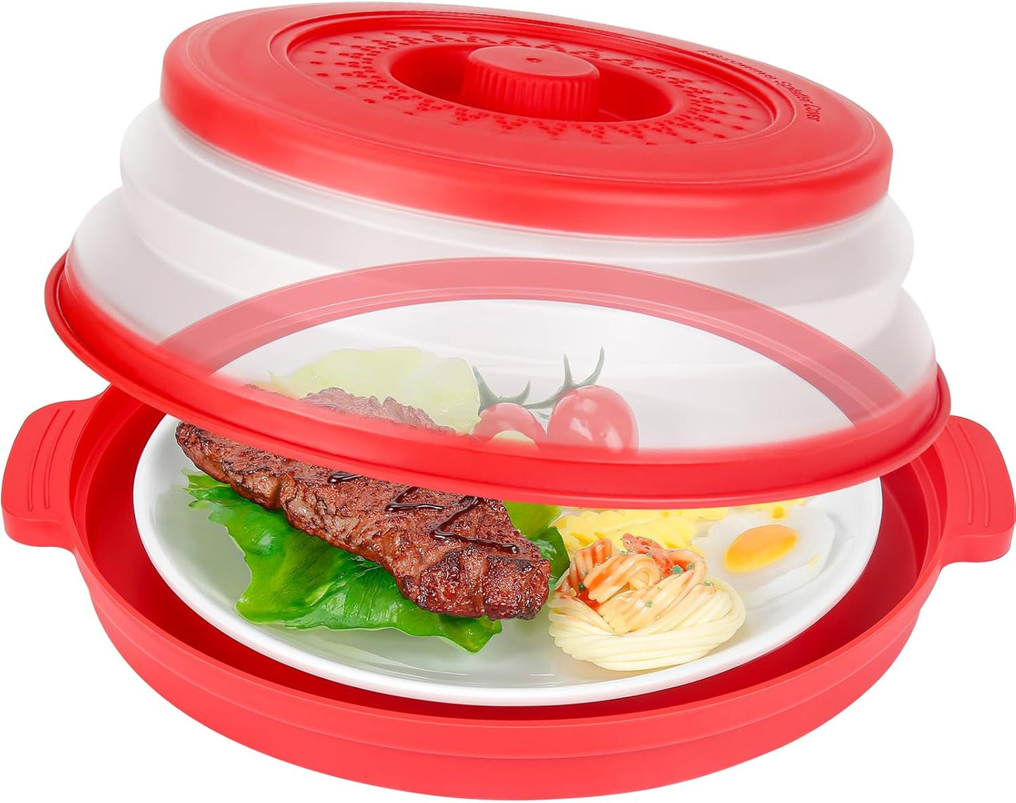 10.7 Inch Microwave Food Cover with Heat Insulation Mat, Anti-Scald Collapsible Microwave Splatter Cover, Multi-Functional as Colander & Fruit Plate, Dishwasher Safe, Ideal for Meal Prep (Gray)