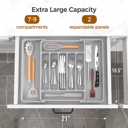 ukeetap Extra Large Expandable Silverware Organizer, BPA-Free Food-Safe Cutlery Flatware Organizer, Kitchen Utensil Drawer Organizer, Adjustable Silverware Holder for Spoons Forks Knives, Black