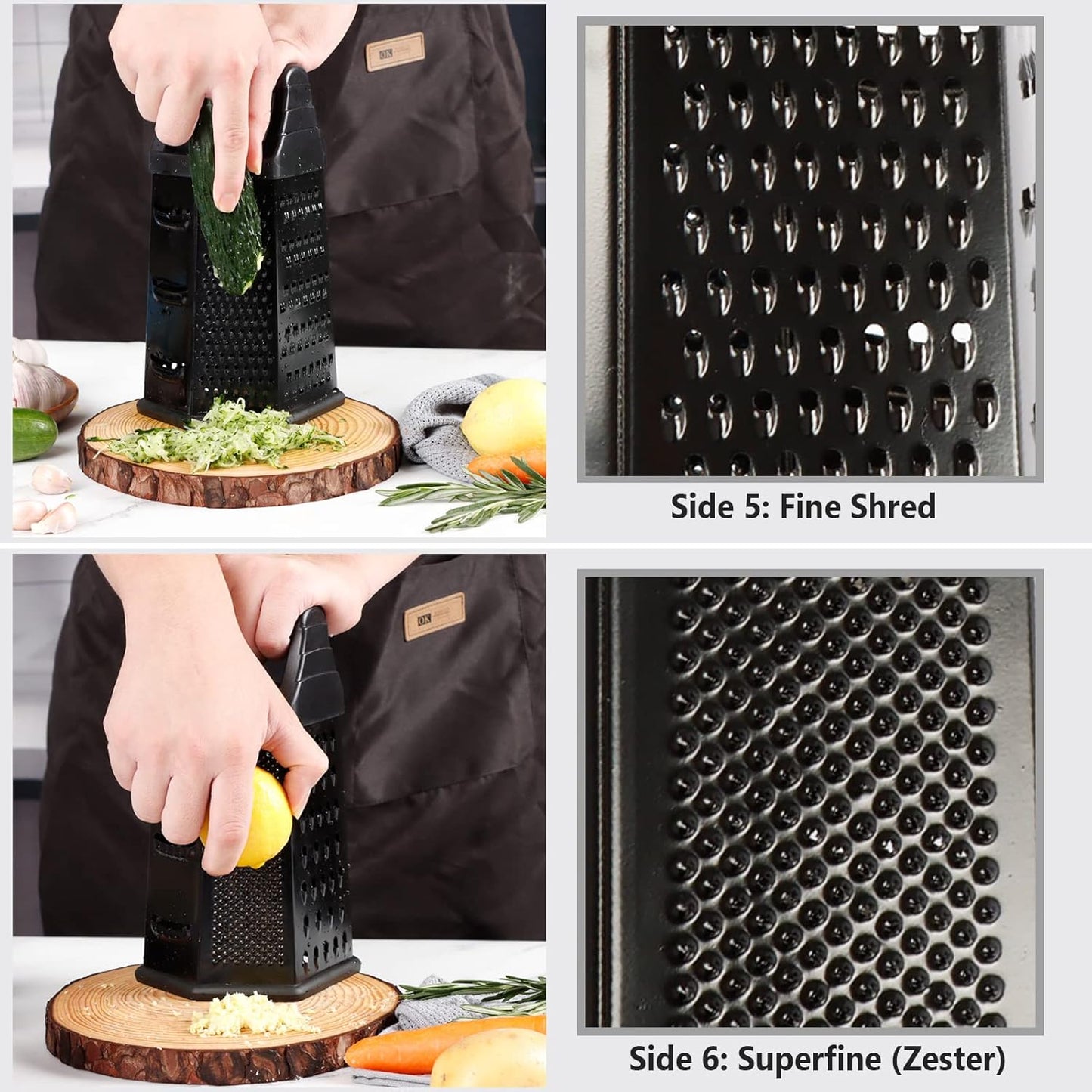 Box Grater, Cheese Grater Shredder Stainless Steel with 6 Sides, Best for Parmesan Cheese, Vegetables, Potatoes, Carrot, Ginger, Mandoline Vegetable Slicer with Detachable Container, Silver
