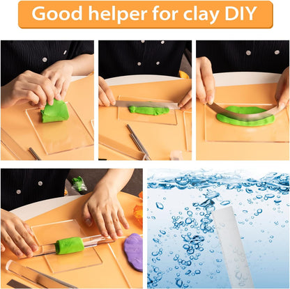 12 Pcs Polymer Clay Cutter Tools, Acrylic Roller for Polymer Clay, Acrylic Sheet Rectangle Shape, Clay Rolling Pin, Modeling Clay Carving Tools, Shaping Knife for Clay DIY, Earing Making, Jewelry