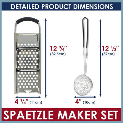 KEISSCO Stainless Steel Spaetzle Maker with Comfort Grip Handle, Homemade Traditional German Egg Noodle Dumpling Making Tool Set