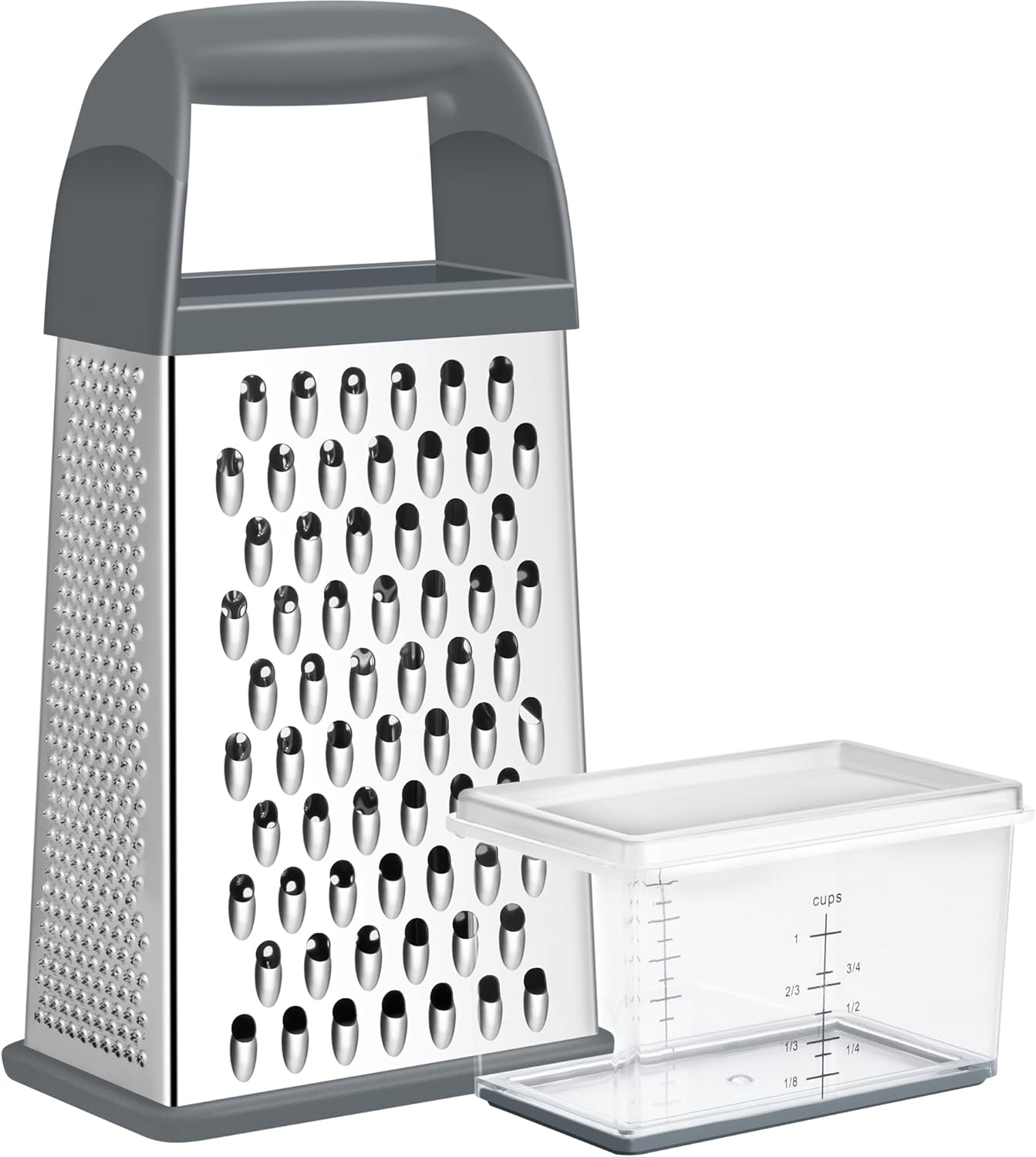 Urbanstrive Cheese Grater With Container, Professional Cheese Grater with Handle, Stainless Steel Graters for Kitchen Handheld, Box Grater with 4 Sides for Vegetables, Ginger, Potatoes (Blue)