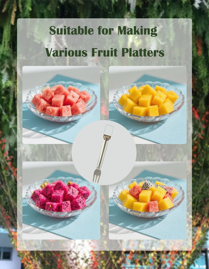 2-in-1 Stainless Steel Watermelon Slicer Fork, Kitchen Fruit Cutter Tool for Camping and Family Gatherings,Silver watermelon fork slicer cutter,Melon Cutter,Fruit Slicer