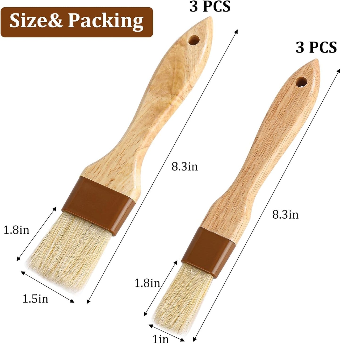 6Pcs Pastry Brushes, Natural Bristle Basting Brush for Cooking Food