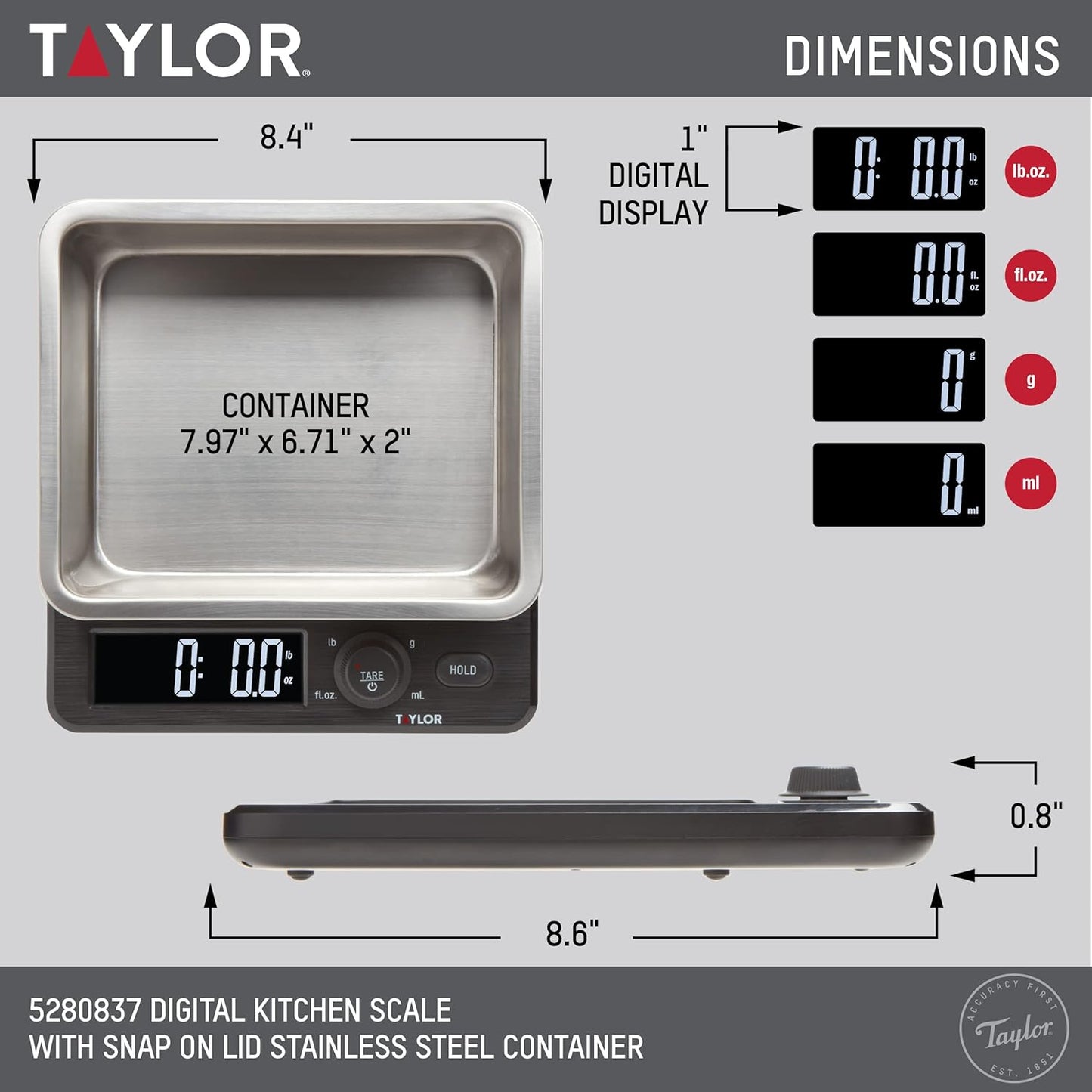Taylor Waterproof Digital Kitchen Scale, 11 pounds, Black