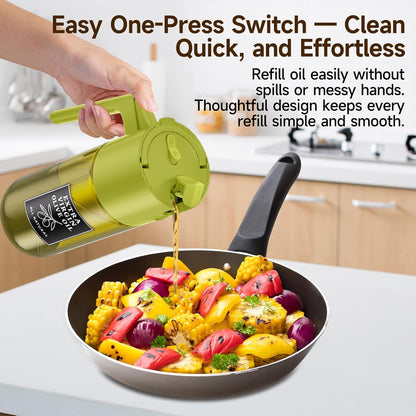 500ml Green Olive Oil Sprayer, Dark-Tinted Glass Spray Bottle for Salad, Air Fryer Vegetables, Controlled Oil Use, Refillable 2-in-1 Dispenser