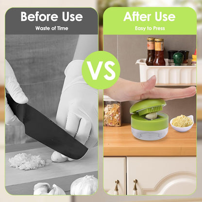 2 Pcs Garlic Press Set, Stainless Steel Garlics Crusher with Silicone Peeler and Cleaner Brush, Easy to Use Garlic Chopper for Shredded Garlic, Ginger and Fruit