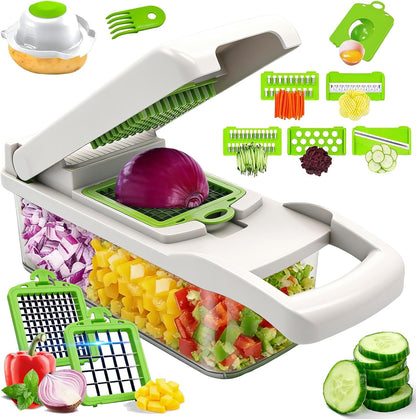 Vegetable Chopper Mandoline Slicer, 15 in 1 Food Veggie Chopper for Onion, Veggie, Cheese Grater, Vegetables Cutter With Large Container, Kitchen Gadgets (White)