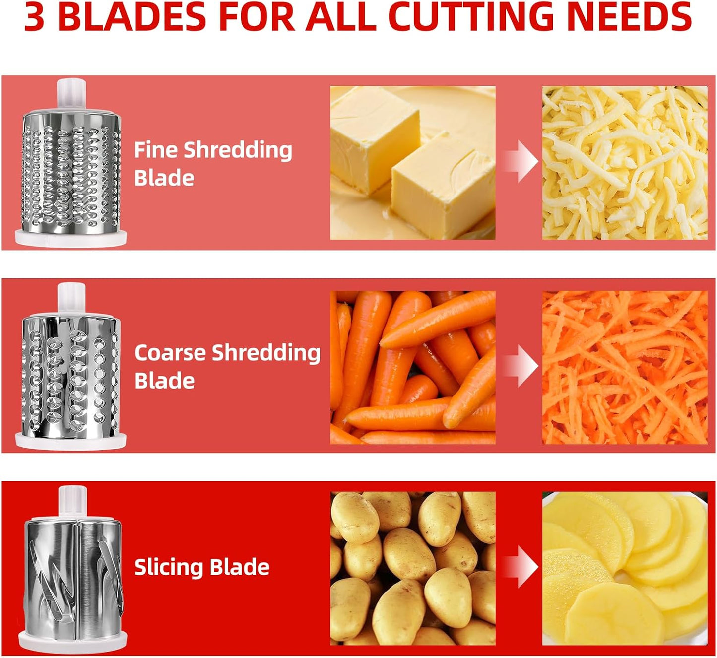 Rotary Cheese Grater, Hand Crank with Suction Base Cheese Shredder Hand Crank 3 Stainless Steel Blades, Rotary Cheese Grater with Handle, Easy to Clean, Rotary Grater for Cheese Vegetable Nuts (Red)