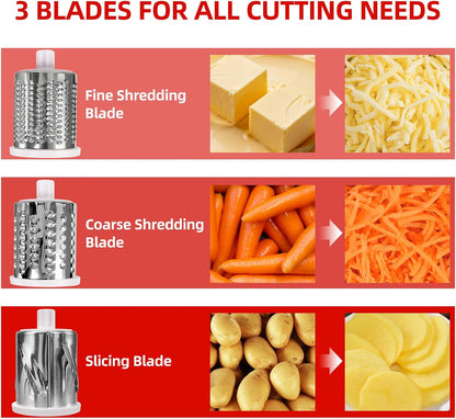 Rotary Cheese Grater, Hand Crank with Suction Base Cheese Shredder Hand Crank 3 Stainless Steel Blades, Rotary Cheese Grater with Handle, Easy to Clean, Rotary Grater for Cheese Vegetable Nuts (Red)
