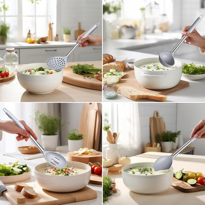 Silicone Kitchen Utensils Set 34 Pieces 450 °F Heat Resistant - Grey Cooking Utensils-Set for Nonstick Cookware - Silicone Spatulas Set, Stainless Steel Handle & Other Kitchen accessories