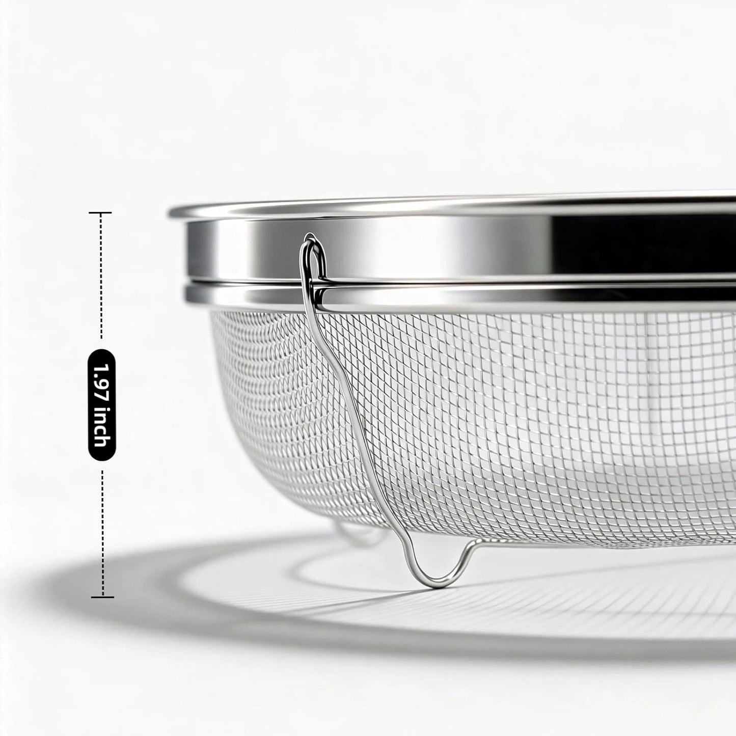 Fine Mesh Strainer for Kitchen, Stainless Steel Colander Bowl for Pasta, Rice, Fruit, Metal Net Baskets with Resting Base - Strain, Drain, Rinse (Diameter 9.84 inch)