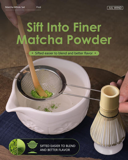 Matcha Whisk Set, Ceramic Matcha Set Includes Bowl with Spout, Whisk and Holder, Bamboo Scoop, Sifter and Tea Towel - 6 Pcs Matcha Kit Gift for Lovers Beginners (Pink)