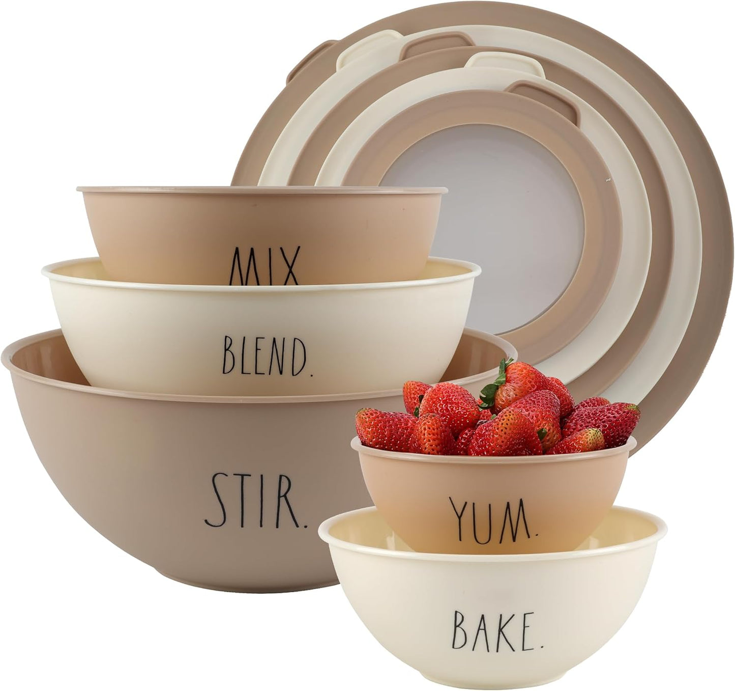 Rae Dunn Mixing Bowls with Lids - 10 Piece Plastic Nesting Bowls Set includes 5 Prep Bowls and 5 Lids (Sage)