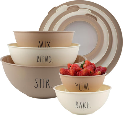 Rae Dunn Mixing Bowls with Lids - 10 Piece Plastic Nesting Bowls Set includes 5 Prep Bowls and 5 Lids (Sage)