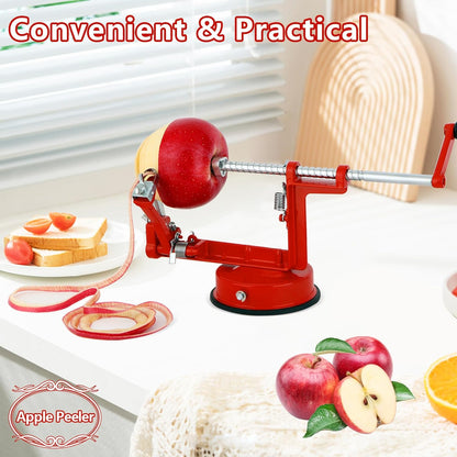 Apple Peeler Corer,Apple Slicer With Stainless Steel Blades,Fruit Cutter Machine, Convenient and Funny, Creative Kitchen Tool Gift for Baking Lover（Red）