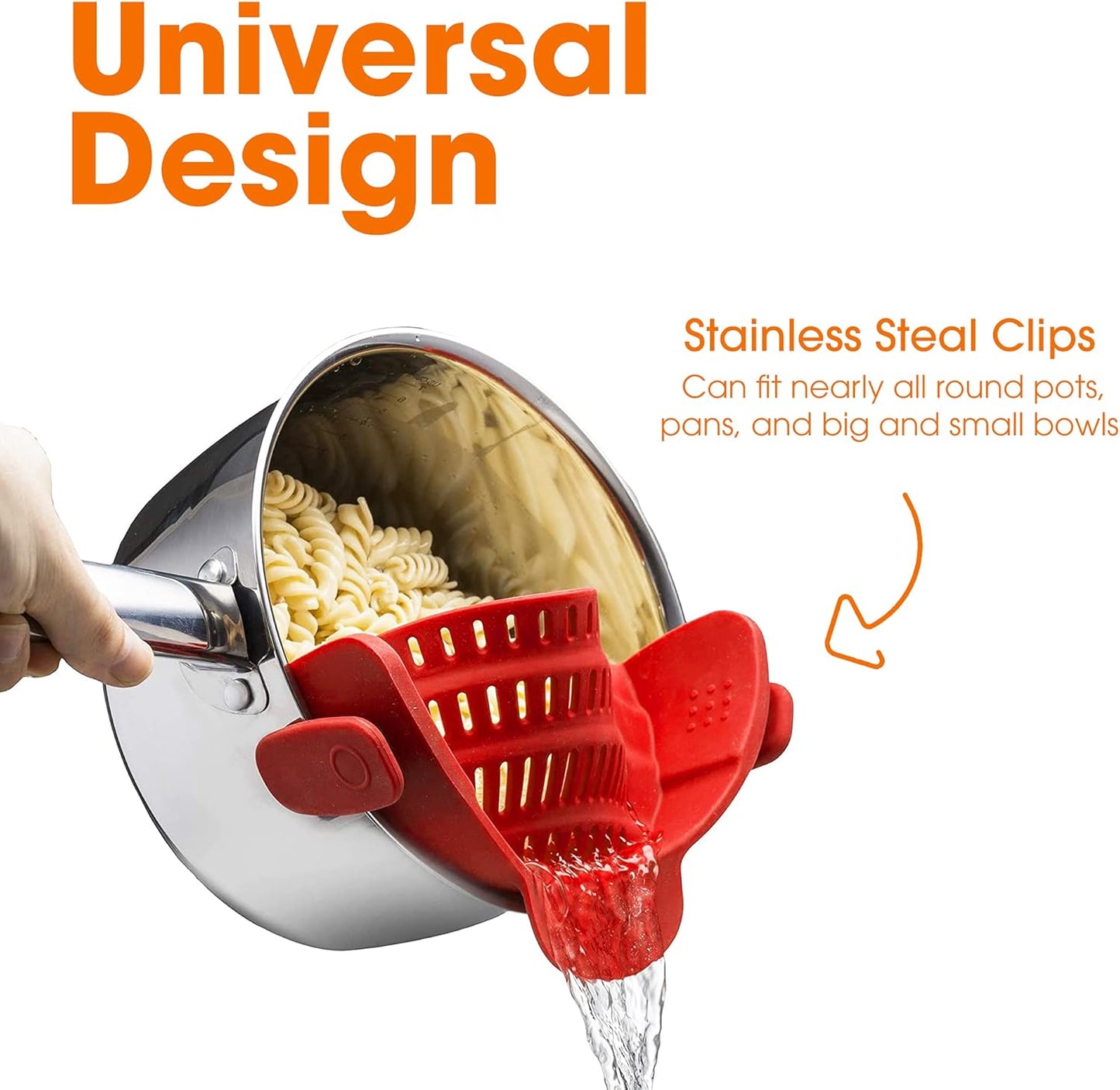 Cheer Collection Silicone Clip on Pot Strainer, Heat-resistant Snap-On Strainer for Pasta, Noodles, Rice, Meats and Vegetables, Green