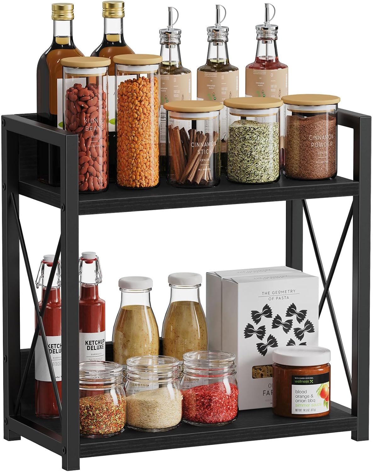 Giikin Countertop Shelf Organizer, 2 Tier Kitchen Spice Rack for Countertop, Wood Coffee Counter Shelf Organizer for Home (Brown, S)