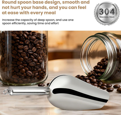 12 Oz 304 Stainless Steel Ice Scoop with Magnetic Hook - Heavy Duty Commercial Ice Shovel for Ice Maker & Freezer, Large Scooper for Bar, Kitchen, Party & Pet Food, Easy to Clean (Silver)