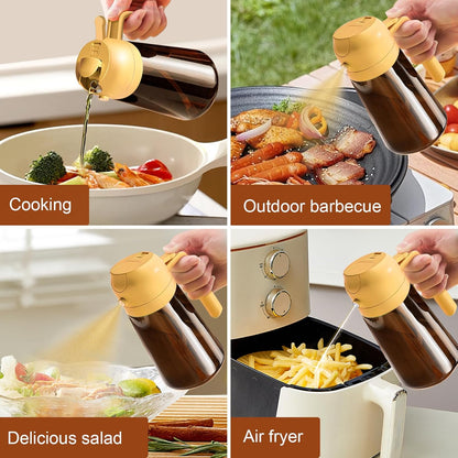 YARRAMATE 2Pcs 16oz/470ml Dark Brown Oil Sprayer for Cooking with Stickers, Food-grade Premium 2 in 1 Olive Oil Dispenser Bottle for Kitchen Gadgets, Air Fryer, Salad, Frying, BBQ (Black&OliveGreen)