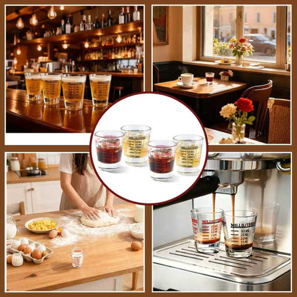 Shot Glass Measuring Cup Set of 4, Thick Base and Smooth Edge Small Measuring Cup for Espresso and Liquor, Easy Cleaning with Four Units of Measurement (1 oz, 2 Tbs, 6 Tsp, 30 ml)