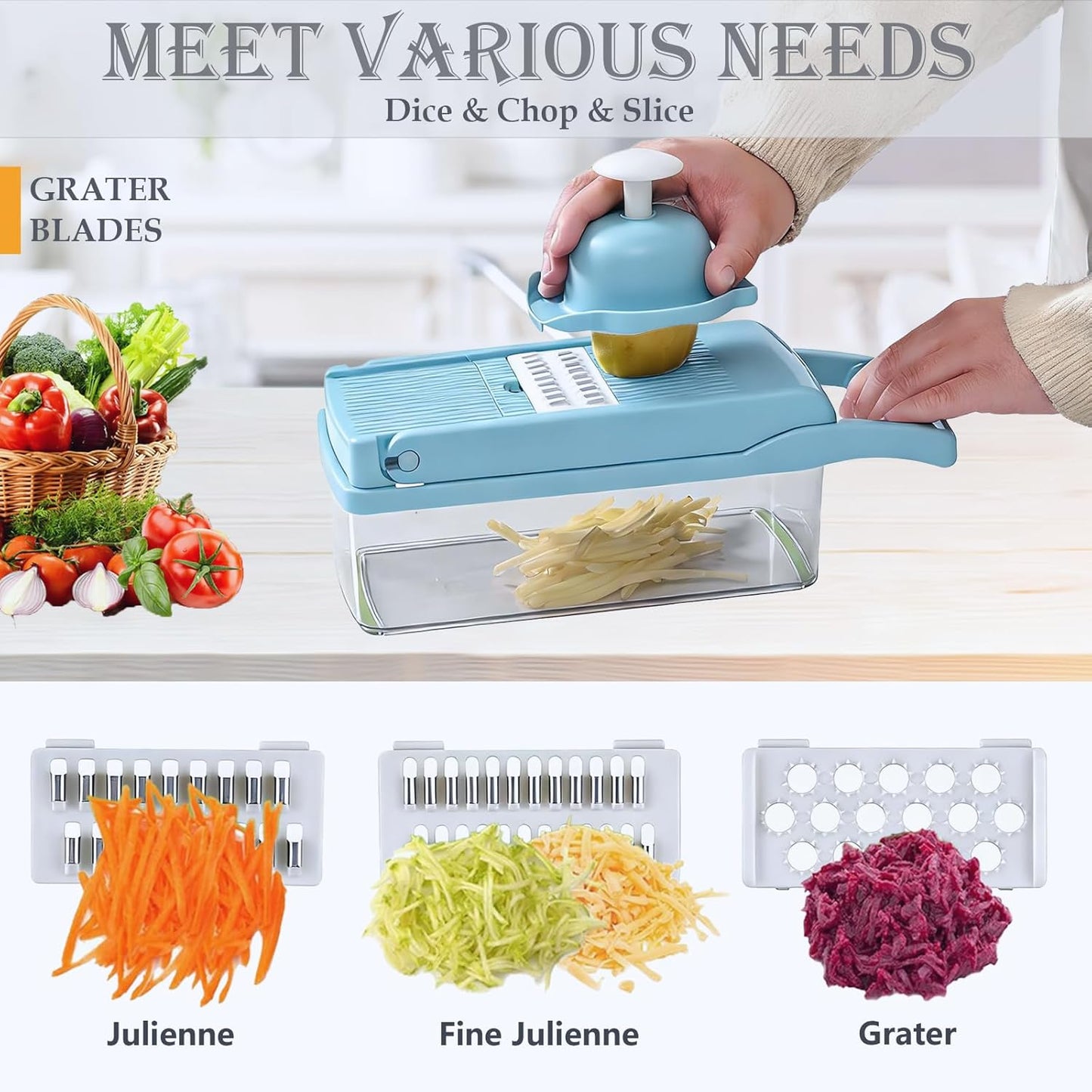 Dewpeton Pro-Series 20-in-1 Mandoline Slicer & Spiralizer, Veggie Chopper with Container, Home Essential Kitchen Gadget