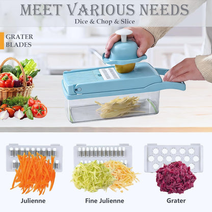 Dewpeton Pro-Series 20-in-1 Mandoline Slicer & Spiralizer, Veggie Chopper with Container, Home Essential Kitchen Gadget