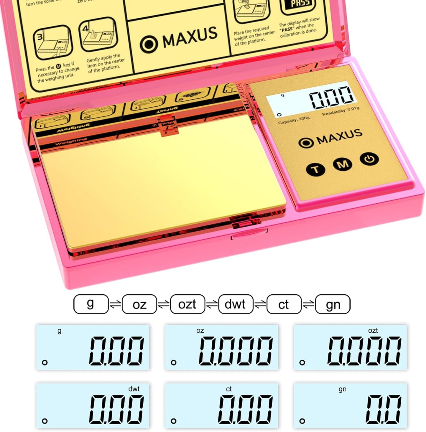 MAXUS Digital Pocket Gram Scale 500g x 0.01g High Precision with Tray, Weighs Small Food, Jewelry, Ounces, Grains, LCD Display, Tare Function