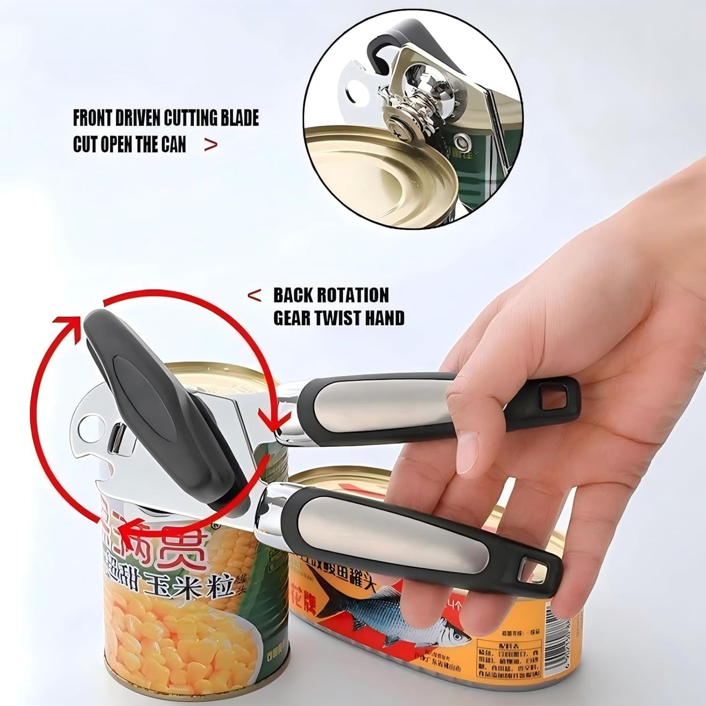 Phmnkl Manual Can Opener & Wine Corkscrew Set, Smooth Edge Safe Cut, Ergonomic Soft Grip for Seniors & Arthritis, Food Grade Stainless Steel, Great Kitchen Gift for Home & Camping