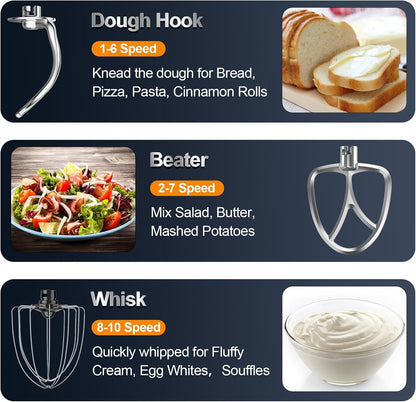 Honinst Stand Mixer, 6.5QT 10-Speed Tilt-Head Electric Stand Mixer, 3-In-1 Kitchen Mixer with Bowl, Dough Hook, Whisk and Beater, Food Mixer for Baking, Cake and Most Home Cooks, Black