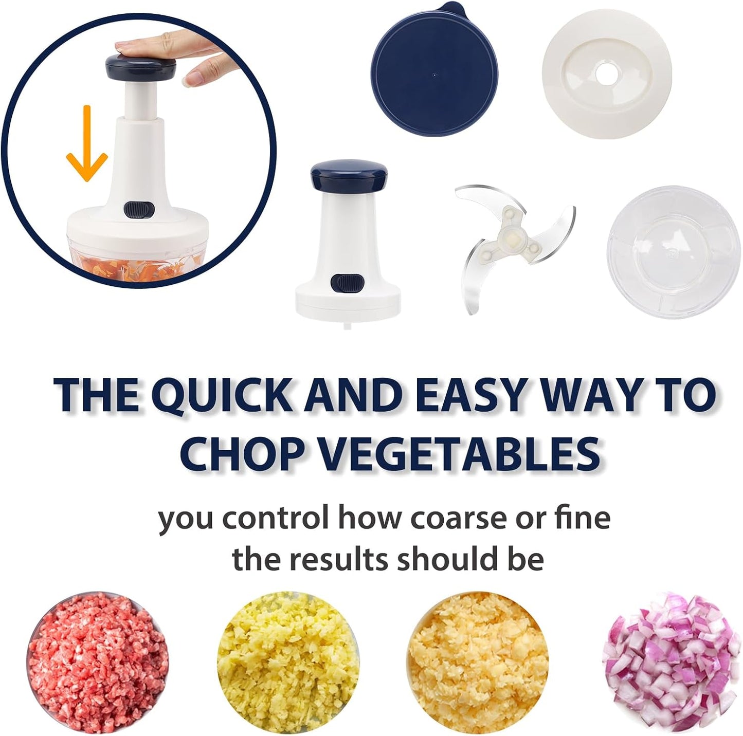 Rorence 3 in 1 Stainless Steel Pump Salad Spinner Food Chopper Set: Large Collapsible Lettuce Spinner, Chopper for Vegetable Slicer and Dicer, 5 QT Mixing Bowl with 5 Graters