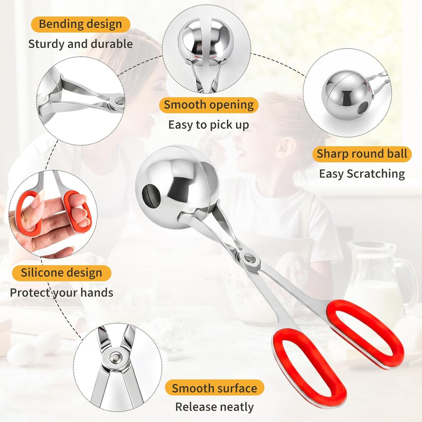 Cake Pop Scoop Stainless Steel, 2-Pack Cake Ball Maker, Non-Slip Handle Used for Cake Sticks and Cookie Dough, Quick Scooping and Shaping, One Large and One Small Product Non-Stick Food Spoon