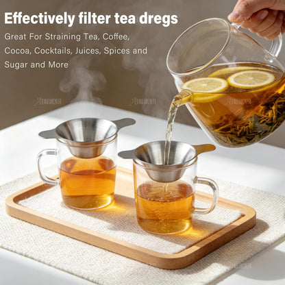 AUEAR, 2 Pack Different Size Stainless Steel Mini Strainer Fine Mesh Tea Funnel Coffee Filter with Double Handles