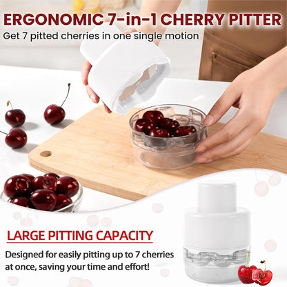 SCHVUBENR 7-IN-1 Large Cherry Pitter Tool - Portable Cherry Corer Pitter with Ergonomic Push Design - Easy to Use for Making Cherry Jam - Pit 7 Cherries at Once, Saving Time & Effort - Red