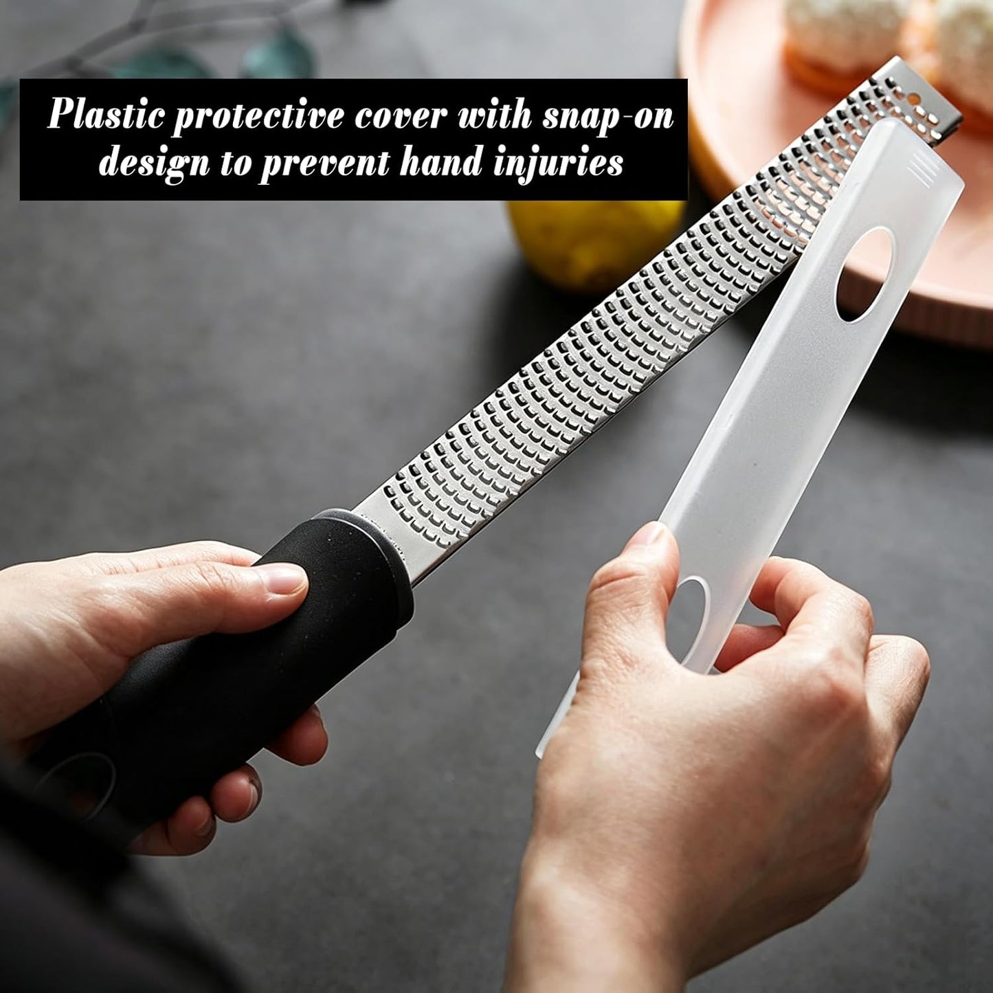 Lemon Zester Tool,Hand Grater Garlic Grater Plate with Protect Cover 304 Stainless Steel Blade Baking Supplies Black