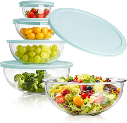WhiteRhino Glass Mixing Bowls Glass Bowls with Lids Set(4.5QT,2.7QT, 1.1QT),Large Salad Bowls,glass mixing bowl Space-Saving Nesting Storage bowls for Cooking,Baking,Prepping,Dishwasher Safe