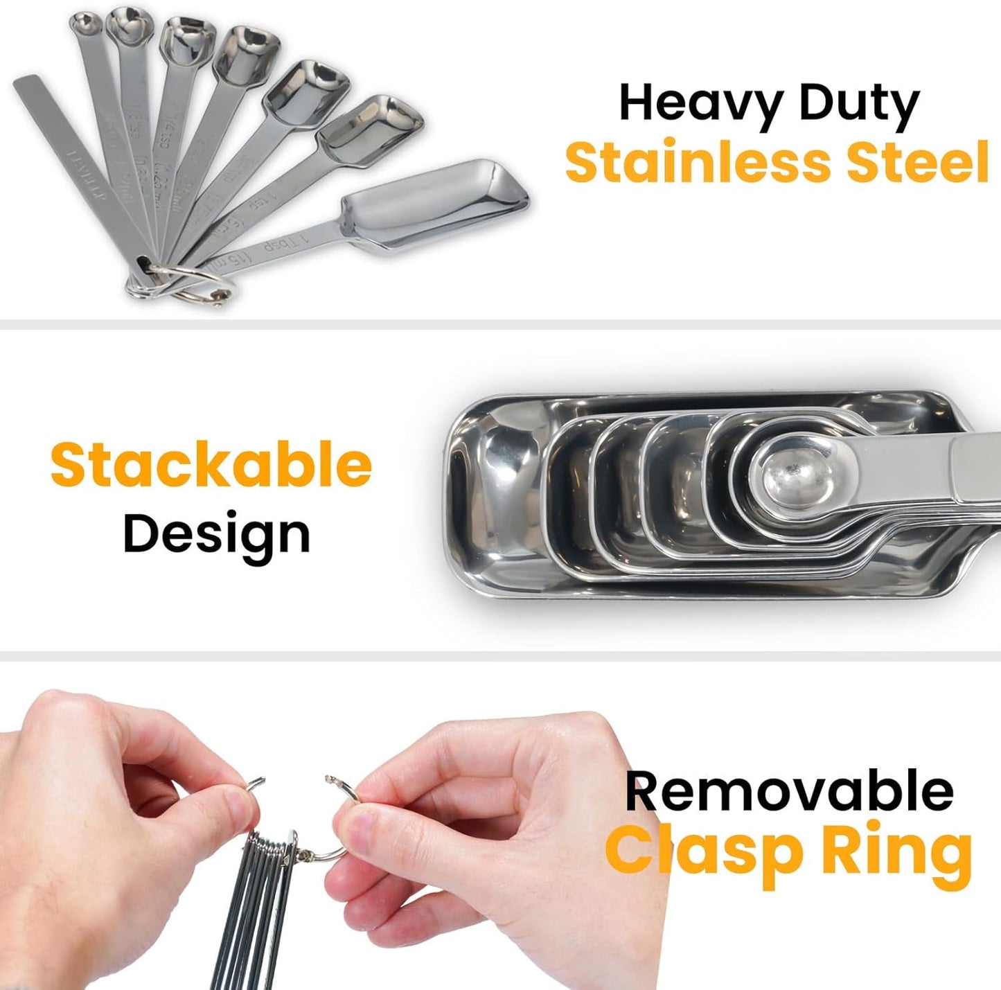 Stainless Steel Measuring Spoons Set of 14 with Leveler, Rectangular Teaspoon & Tablespoon Measuring Spoons for Dry & Liquid Ingredients, Slim Design Fits in Spice Jars
