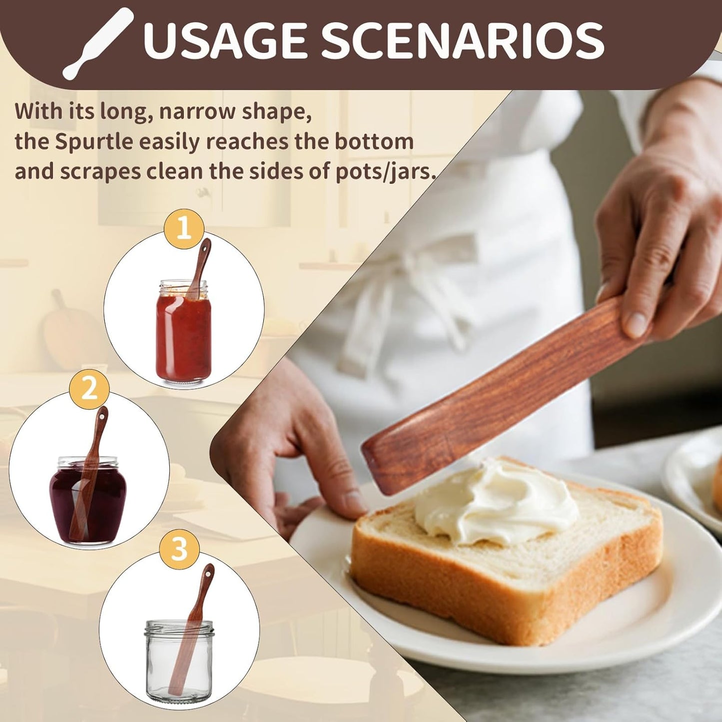 Spurtle for Sourdough Starter, 11 Inch Wooden Sourdough Spatula Spurtles, Mixing Stick & Jar Scraper for Deep Containers, Bread Making Tool, Kitchen Gadgets & Utensils for Baking Cooking(2 PCS)