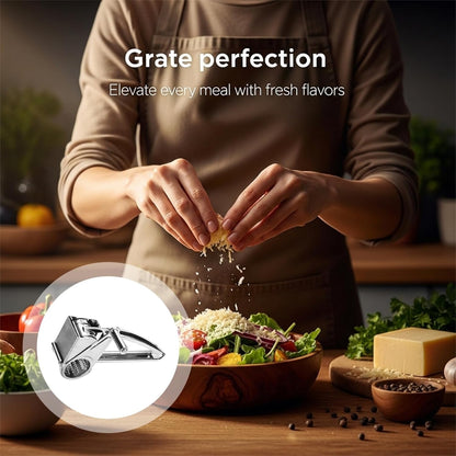 Hand Crank Cheese Grater with 2 Blades, Stainless Steel Rotary Cheese Shredder, Manual Cheese Grater with Extended Handle, Easy to Clean Kitchen Tool for Cheese, Vegetables, Nuts