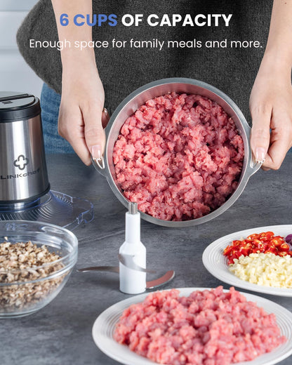 LINKChef Food Processor Small, 10 Cup Food Chopper with Container, 2.3L 600W Electric Meat Grinder for Home Use, Stainless Steel Mini Food Processor for Kitchen, Vegetable, Onion, Garlic, Salad