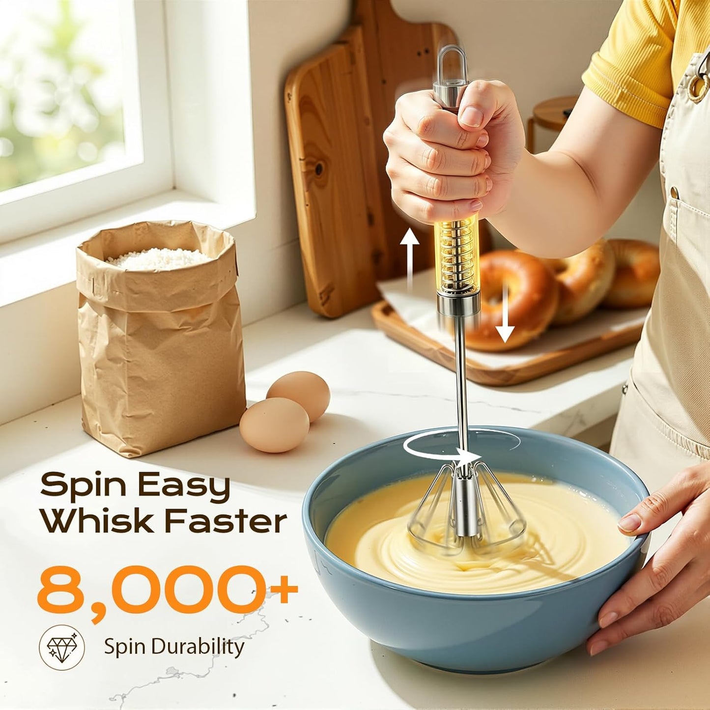 Danish Dough Whisk & Egg Whisk Set for Sourdough Bread, 2PCS Bread Dough Mixer for Sourdough, Pizza, Batter, Eggs & Cream, Heavy Duty Baking Whisks, 12-Inch