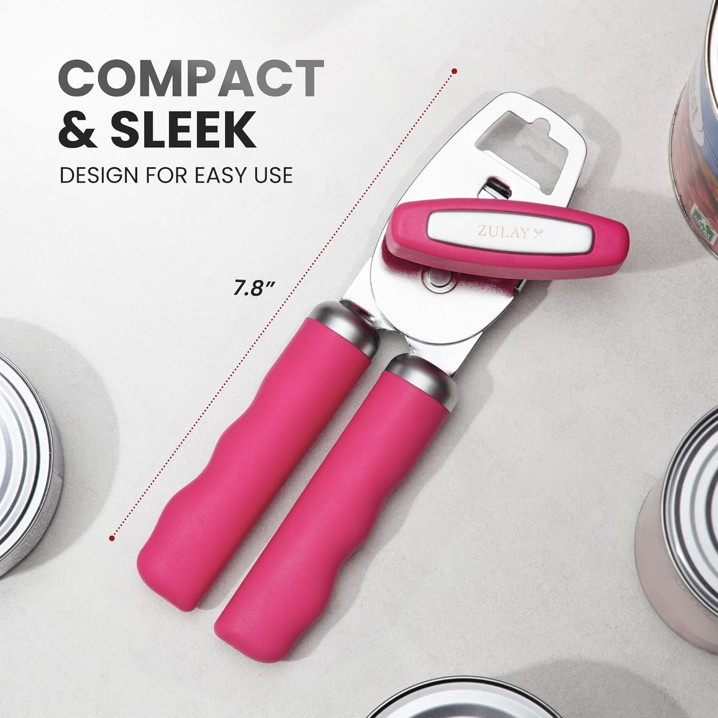 Zulay Kitchen Heavy Duty Stainless Steel Can Opener Manual with Bottle Opener - Rust Proof Manual Can Opener With Turn Knob & Comfy Soft Grip Handles - Cherry Red - Colors B